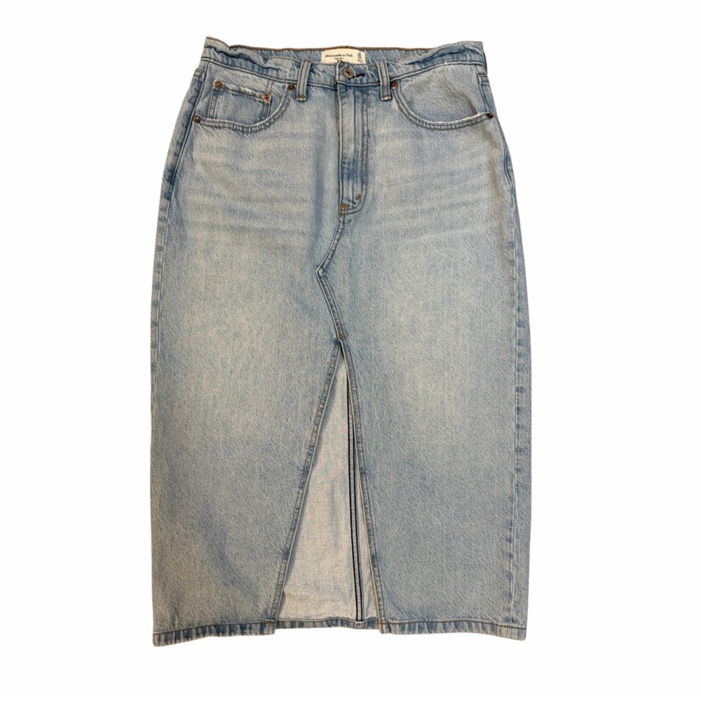 Abercrombie & Fitch Skirt Womens High Rise Light Wash Denim Midi City Sz 10